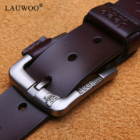 Cinturón de piel auténtica para hombre, cinturón de alta calidad con hebilla de pin, 125cm ► Foto 1/6