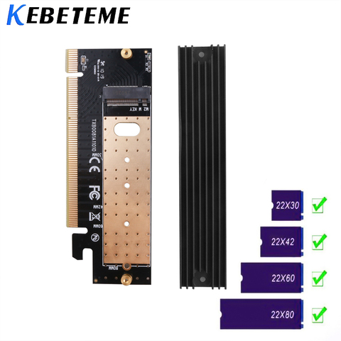 Kebidu M.2 NVMe SSD NGFF a PCIE X16 3,0 X4 adaptador M Tarjeta de expansión de interfaz de llave soporte de velocidad completa 2230 a 2280 SSD ► Foto 1/6
