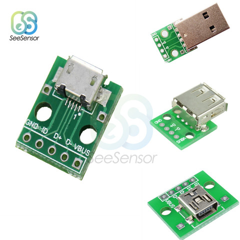 5 piezas Mini Micro USB A convertidor adaptador DIP tipo A hembra macho adaptador USB 2,54mm PCB placa conector bricolaje electrónica ► Foto 1/6