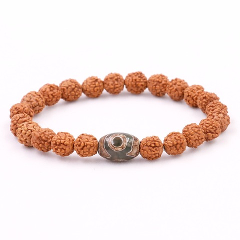 Semilla de Rudraksha Natural con cuentas de ojo tibetano budista Dzi para hombres y mujeres, joyería de sanadora de Mala suerte, venta al por mayor ► Foto 1/6