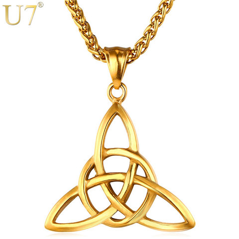 U7 joyería de Viking nudos celtas Collares y colgantes triquetra oro color de acero inoxidable hombres cadena regalo nudo irlandés encanto p722 ► Foto 1/1