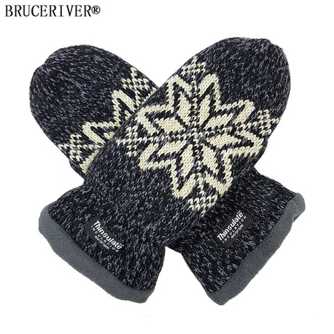 Bruceriver-guantes de punto de copo de nieve para mujer, con forro polar grueso y cálido ► Foto 1/5