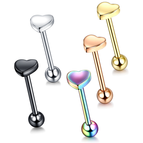 1PC 14G de corazón de acero Logo lengua barra Piercings Rosa oro Barra Barbell Mamilo Labret de Piercing de labio joyería Piercing del cuerpo ► Foto 1/6