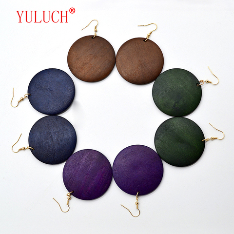 YULUCH nueva personalidad nuevo diseño grande hecho a mano africano Natural pendientes de madera para la joyería de las mujeres 6 colores niña regalos ► Foto 1/6