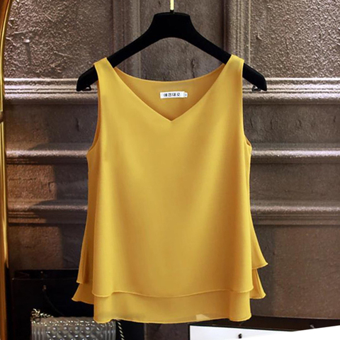 2022 de moda de las mujeres de la marca Tops blusa verano sin mangas gasa camisa de cuello en V Casual blusa de talla grande 5XL suelto mujer Top ► Foto 1/6