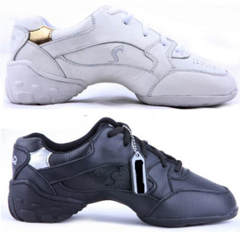 Zapatos de baile de cuero blanco y negro para mujer, zapatillas deportivas, zapatos de practica de baile moderno, Jazz, gran oferta ► Foto 1/3