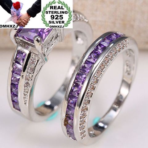 OMHXZJ-Conjunto de anillo de Plata de Ley 925 con amatista cuadrada, anillo de moda europea, para hombre y mujer, regalo de boda, circonita AAA, RR76, venta al por mayor ► Foto 1/6