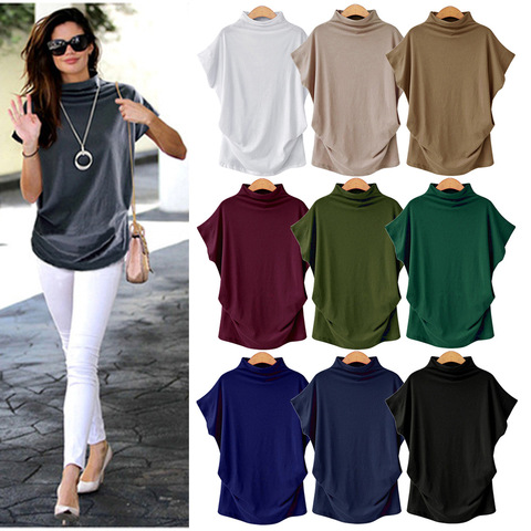 Camiseta lisa de S-5XL de 10 colores para mujer, camisetas informales de manga corta con base elástica de algodón de alta calidad ► Foto 1/6