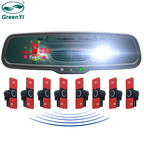 GreenYi-Sensores de aparcamiento con espejo para coche, Monitor de atenuación automático, LED, Parktronic, sistema Detector de Radar 4/8 ► Foto 1/6