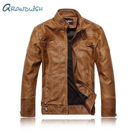 Chaqueta de cuero para hombre de invierno granwish más chaqueta de terciopelo para hombre de imitación de cuero abrigo de cuello mandarín chaqueta de motocicleta de PU para hombre, ZA090 ► Foto 1/6