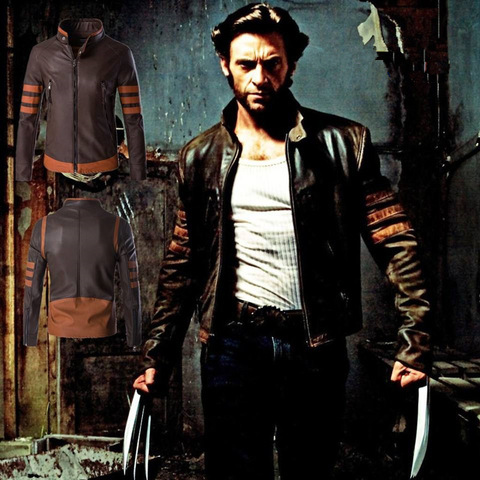 Chaquetas de cuero de Lobezno para hombre, abrigos superiores de motociclista de piel sintética para hombre, ropa con cremallera, abrigo grueso de moda ► Foto 1/6