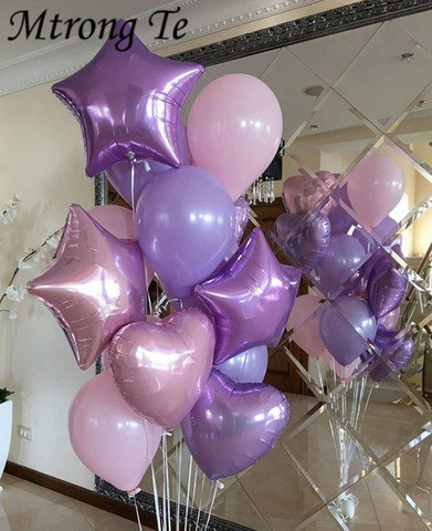 10 Uds estrella púrpura corazón globos de papel de aluminio aire decoración de la boda globo de helio decoración para fiesta de feliz cumpleaños bebé ducha ► Foto 1/6