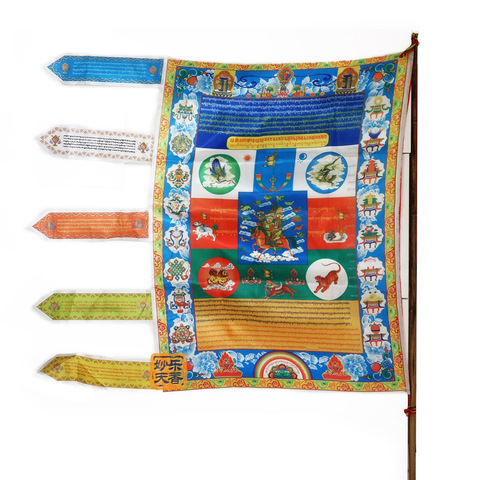 Bandera budista tibetana de oración de caballo de viento, serpentín del Tíbet Sutra, bandera de calidad con impresión King Gesar ► Foto 1/1