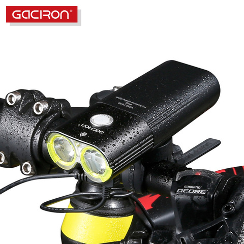 GACIRON profesional 1600 lúmenes de bicicleta banco de potencia de luz impermeable Luz de bicicleta recargable con USB linterna ► Foto 1/6