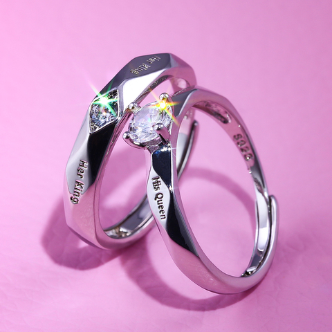 Huitan-anillos de pareja con su Reina, regalo de San Valentín, Circonia cúbica, piedra de compromiso para pareja ► Foto 1/5