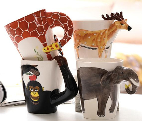 Taza de cerámica 3D creativa, tazas de té puer de leche y café en 3D con forma de animal 3D, animales pintados a mano, jirafa, vaca, taza con dibujo de mono, regalo ► Foto 1/6