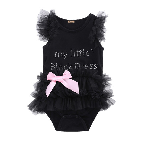 Lindo niños recién nacido bebé Niñas arco bordado poco vestido negro moda romper jumpsuit ► Foto 1/6