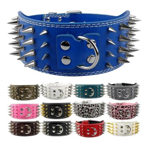 Collar de piel para mascotas con tachuelas, 3 pulgadas de ancho, para razas grandes, Pitbull, Doberman, tallas M L XL ► Foto 1/6