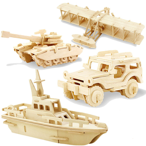 3D DIY rompecabezas de madera de juguete serie militar tanque vehículo modelo conjunto creativo ensamblado educación rompecabezas juguetes regalos para niños ► Foto 1/6