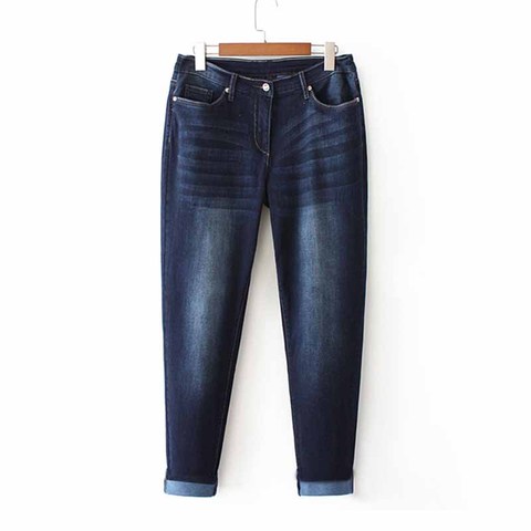 Pantalones vaqueros de talla grande para mujer, jeans informales elásticos de cintura alta, rectos de algodón lavado, G164 ► Foto 1/6