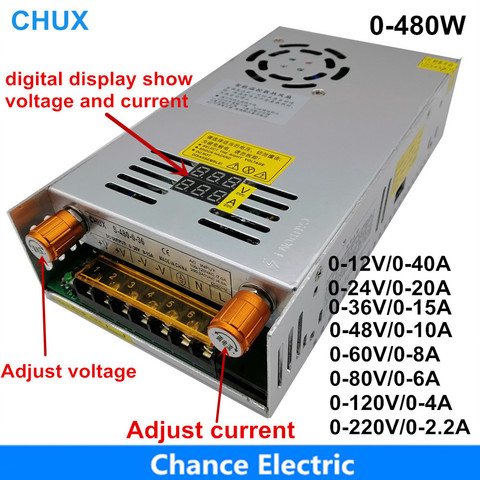 Fuente de alimentación conmutada ajustable de 480W con pantalla Digital, fuente de alimentación para LED de CC, 12V, 5V, 24V, 36V, 48V, 60V, 80V, 120V, 160v, 220V ► Foto 1/6