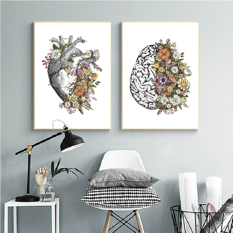 Vintage anatomía corazón Floral cerebro pared arte lienzo Retro Posters y pared fotos médico clínica Decoración ► Foto 1/6