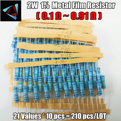Total de 210 piezas 1% 2 W 21 valores (0.1Ohm ~ 0.91Ohm) kit surtido de resistencias de película de Metal 10 piezas por valor ► Foto 1/2