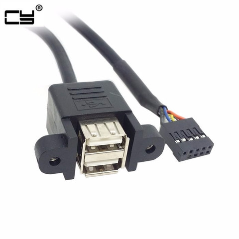 Cable doble USB 2,0 A tipo hembra para placa base, 50cm, apilable, de 9 pines, con Panel con tornillos y agujeros ► Foto 1/4