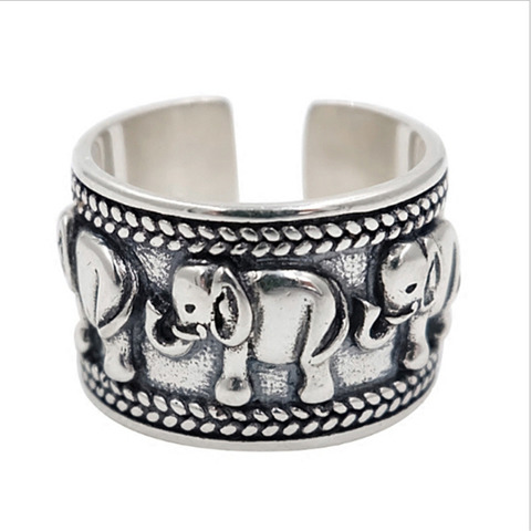 2022 nueva llegada 100% de Plata de Ley 925 anillos ajustable elefante animal amplia Vintage joyería tailandesa abierto anillo mejor regalo ► Foto 1/5