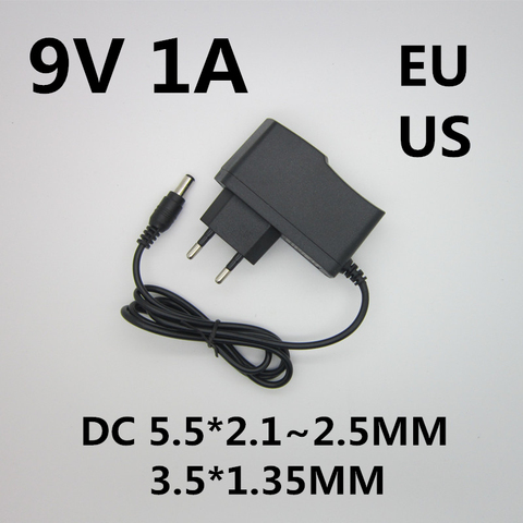 1 unids DC 9V1A 9 V 1A fuente de alimentación AC 100 V-240 V Adaptador convertidor de cargador de enchufe de la UE de 5,5mm x 2,1mm-2,5mm 1000mA para arduino Diy Kit ► Foto 1/1