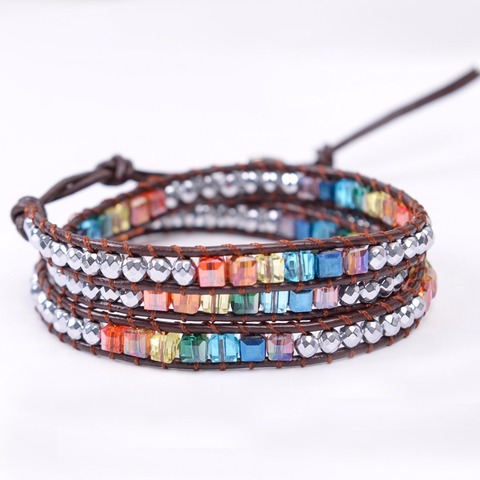 Chakra joyería de la pulsera de cuero hecha a mano, tipo Wrap pulsera Multi Color repuestos cuentas de cristal pulsera de piedra Natural ► Foto 1/5