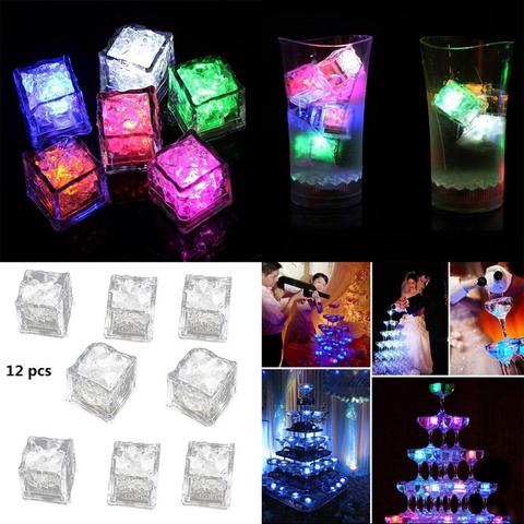 12 piezas LED luces LED Multicolor Sensor de líquido cubos de hielo de la lámpara de luz LED para Bar Club fiesta de boda de champán ► Foto 1/6