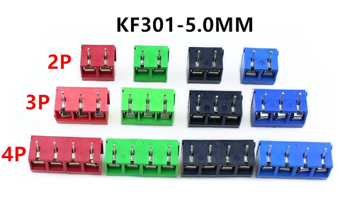 100 Uds KF301-5.0-2P paso 5,0mm KF301-2P Pin recto PCB 2 Pin, 3 Terminal de tornillo del perno conector de bloque de ► Foto 1/5