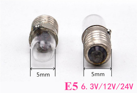 Minibombilla indicadora E5, 6,3 V, E5, 12V, E5, 24V, bombilla pequeña, cuentas de lámpara E5, 6V, bulb10uds/lote ► Foto 1/3