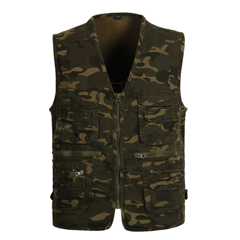 Chaleco militar de camuflaje de algodón para hombre, chaqueta informal de talla grande con cuello en V, sin mangas, con muchos bolsillos, para exteriores ► Foto 1/1