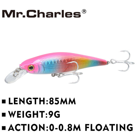 Mr.Charles-señuelo de pesca CMC020, cebo de pesca de 85mm/9g, 0-0,8 m, flotante, Super hundimiento, Minnow, cebo duro, modelo caliente, manivela, ojos 3D ► Foto 1/6