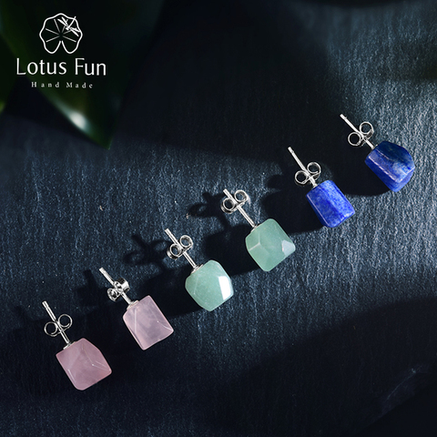 Pendientes de Lotus Fun con piedra Natural para mujer, joyería fina de diseño, aretes de tuerca Vintage para mujer, aretes ► Foto 1/6