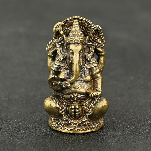 Mini estatua de Ganesha de latón Vintage, escultura de elefante dios de la India, Tailandia, bolsillo, escritorio de oficina, hogar, regalo ornamental decorativo ► Foto 1/5