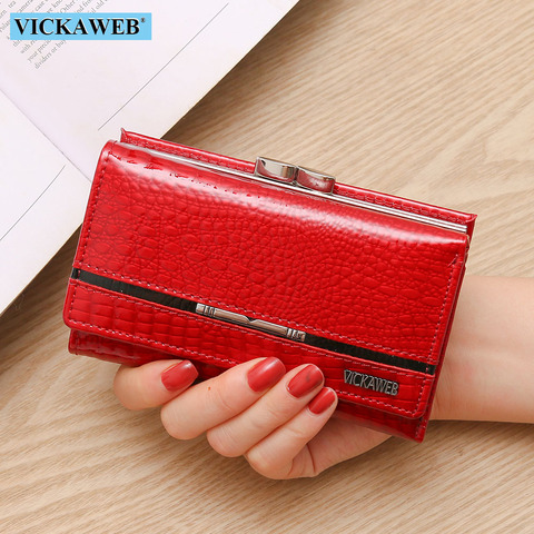 VICKAWEB-cartera pequeña de retales de piel auténtica para mujer, billetera informal con cremallera y cerrojo ► Foto 1/6