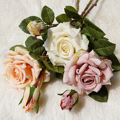 Hermosa rosa artificial de seda Flores grandes retro casa decoración blanco falso de rose flores artificiales vintage decoración de la boda ► Foto 1/6