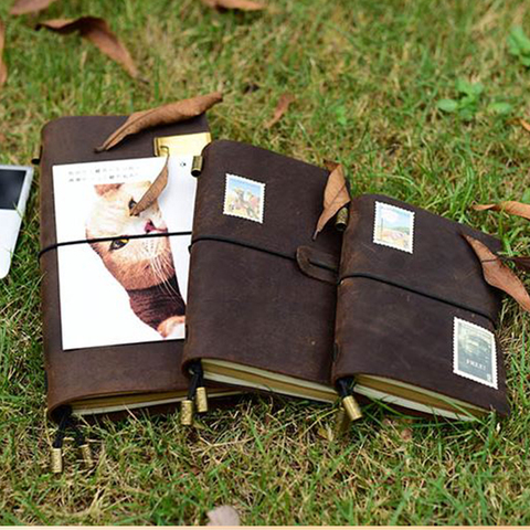 Cuaderno de cuero genuino diario de viajeros agenda planificador hecho a mano cuadernos vintage diario caderno sketchbook suministros escolares ► Foto 1/6