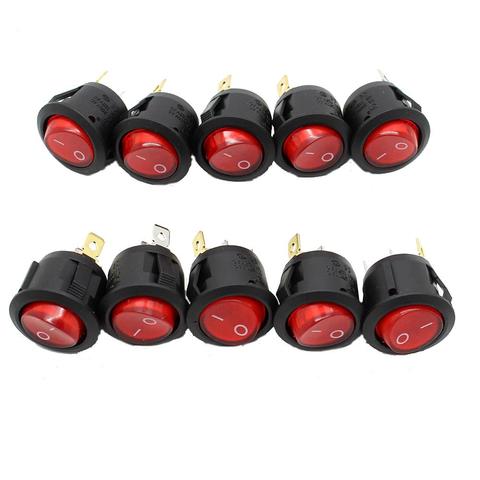 AUTOTOOLHOME-Interruptor de botón de 3 pines para coche, focos LED rojo, balancín redondo, encendido/apagado, RED, 220V, MAX, 250V, 10 Uds. ► Foto 1/6