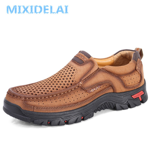 MIXIDELAI-zapatos de piel auténtica para hombre, calzado informal estilo inglés, para exteriores y trabajo, talla grande 48 ► Foto 1/6