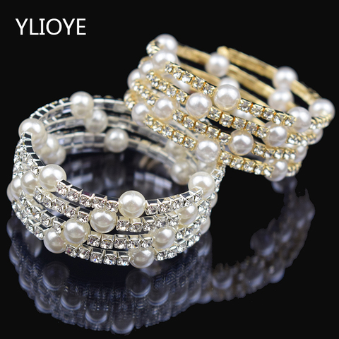 Elegante cristal pulsera de perlas de imitación multicapa elástica pulsera de perlas para mujeres novia regalo de la joyería ► Foto 1/6