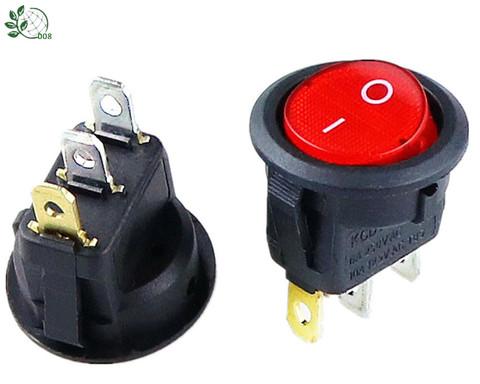 Interruptor basculante redondo SPST con encendido y apagado, luz roja, 220v, 12v, 10 Uds. ► Foto 1/4
