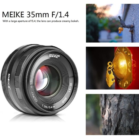 Meike 35mm f1.4 lente de enfoque Manual para Sony E-mount A7R A7S A6500 A7/Fuji X-T2 X-T3/Canon EOS-M M6 /M4/3 Mirrorless Cámara + APS-C ► Foto 1/6