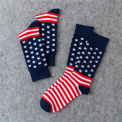 Calcetines de algodón rayado para hombre, calcetín de hoja de arce, con bandera estadounidense ► Foto 1/6