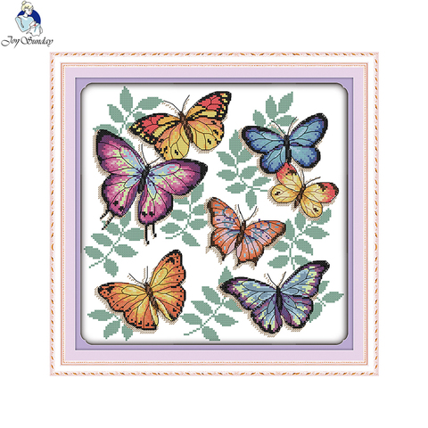 Kit de punto de cruz con estampado de mariposas coloridas, bordado de pintura en lienzo ► Foto 1/6