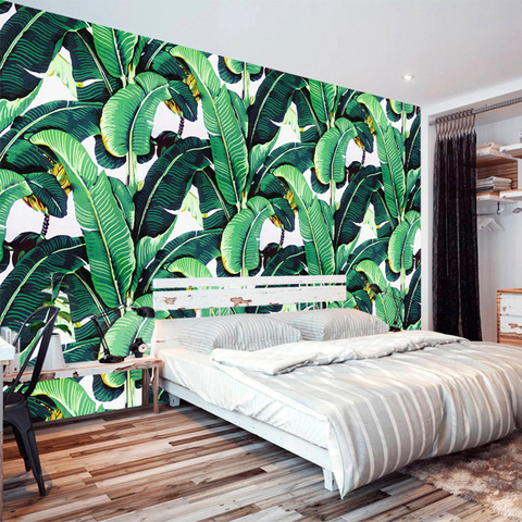 Estilo Europeo Retro Tropical lluvia bosque planta Banana hoja foto papel pintado Pastoral Mural pared Mural dormitorio Fresco ► Foto 1/6