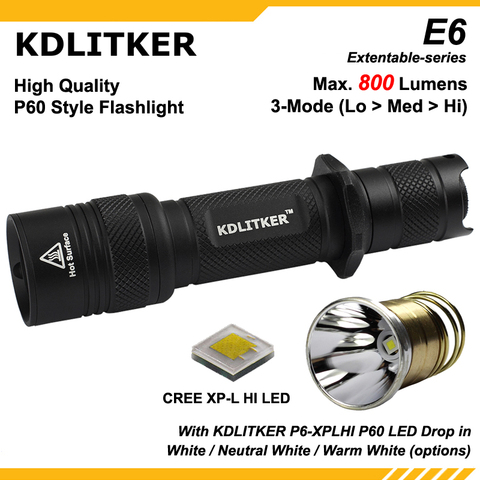 KDLITKER-P6-XPLHI LED E6 con KDLITKER, Blanco/blanco neutro/blanco cálido, estilo P60, módulo de caída, negro, nuevo ► Foto 1/6